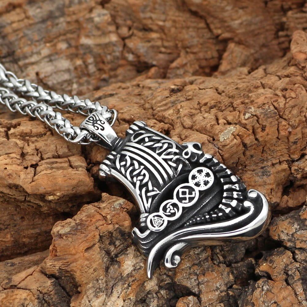 Mens necklace Nordic Viking Drakkar Ship Stainless Steel Amulet Talisman Pendant Necklace